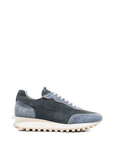 Eleventy Perforated Panelled Sneakers In Blue
