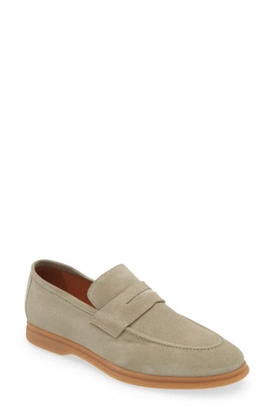 Eleventy Perforated Suede Penny Loafers In 07-grey/ Green