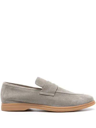 ELEVENTY PERFORATED SUEDE PENNY LOAFERS