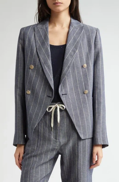 Eleventy Pinstripe Double Breasted Blazer In Blue