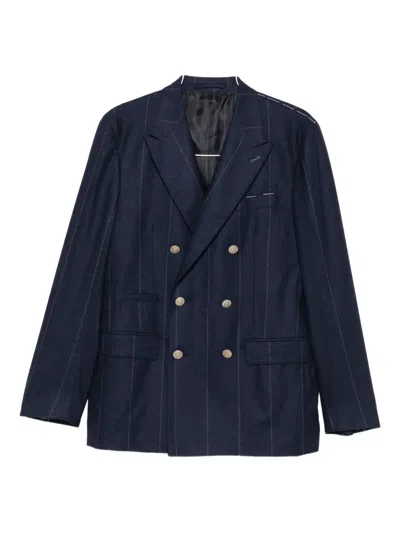 Eleventy Pinstripe Double-breasted Blazer In Brown