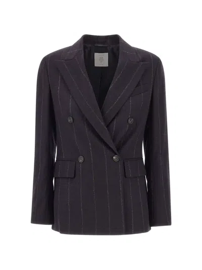 Eleventy Pinstripe Double-breasted Blazer In Gray