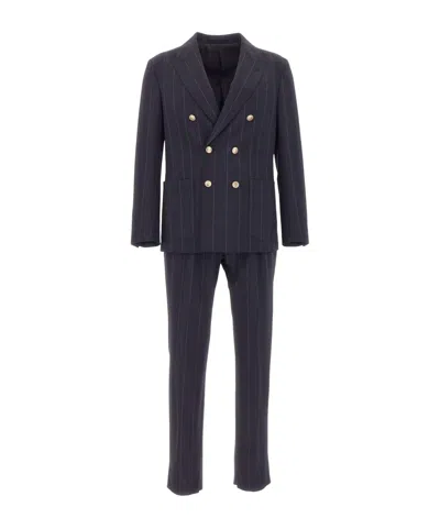 Eleventy Pinstripe Double-breasted Suit In Blue