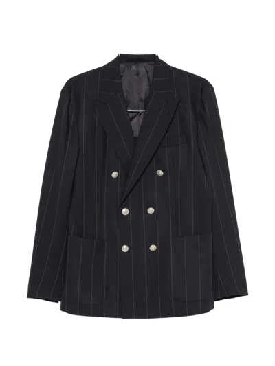 Eleventy Pinstripe Double-breasted Suit In Blue