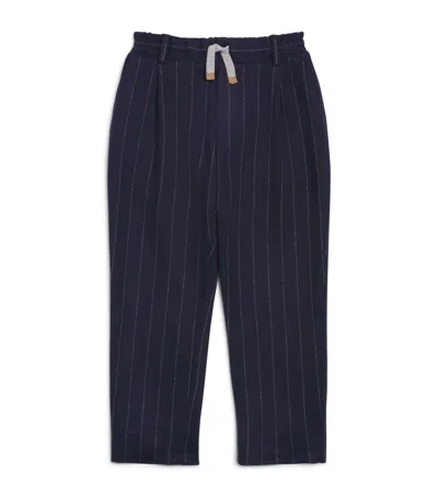 Eleventy Kids' Pinstripe Drawstring Straight Trousers In Blue