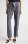 Eleventy Pinstripe Drawstring Waist Cotton & Linen Pants In Blue