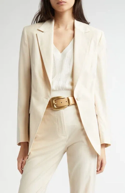 Eleventy Pinstripe One-button Stretch Virgin Wool Blend Blazer In Sand