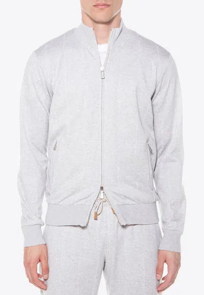 Eleventy Pinstripe-pattern Zip-up Sweatshirt In Gray