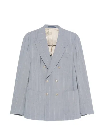 Eleventy Pinstripe Pleated Suit In Blue