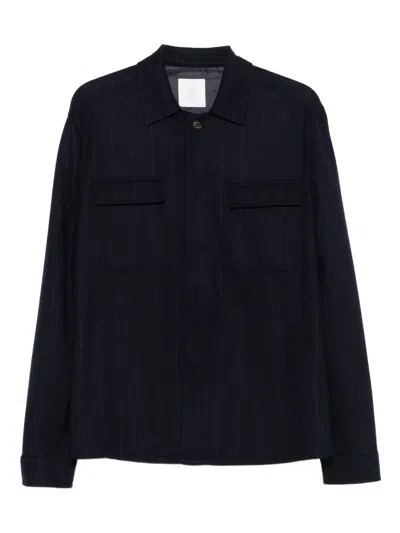 Eleventy Pinstripe Pocket Overshirt In Blue