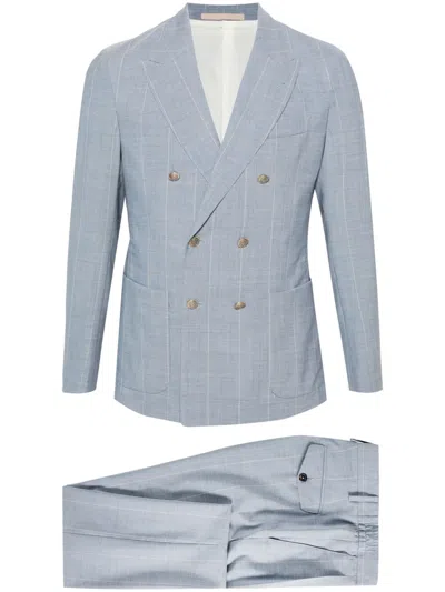 Eleventy Pinstriped Double-breasted Suit In Blue
