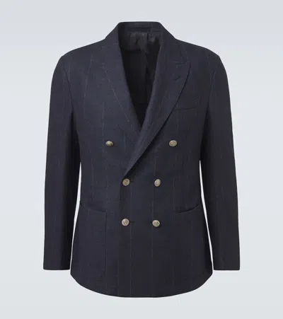 Eleventy Pinstriped Wool, Cotton, And Cashmere Blazer In Blue