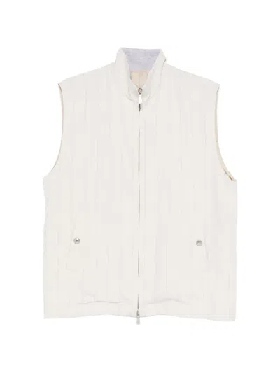 Eleventy Pinstriped Zip-up Gilet In White