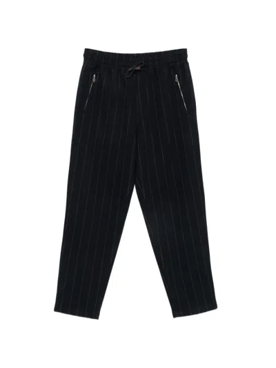 Eleventy Pinstripe-pattern Drawstring Trousers In Black