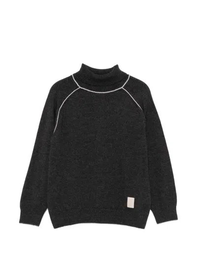 Eleventy Kids' Piped-trim Raglan-sleeve Sweater In Black