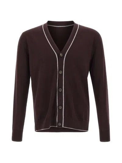 Eleventy Piping-detail Ribbed-trim Cardigan In Brown