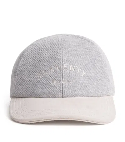 Eleventy Piqué Cotton Suede-brim Baseball Cap In Gray