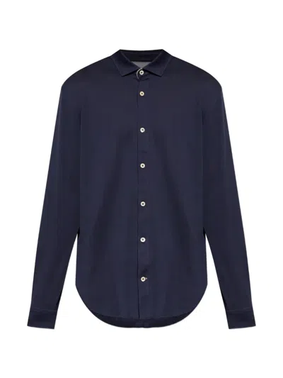 Eleventy Pique-knit Long-sleeve Shirt In Blue