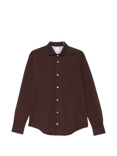 Eleventy Pique-knit Long-sleeve Shirt In Brown