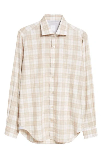 Eleventy Plaid Cotton Button-up Shirt In Beige And Light Gray