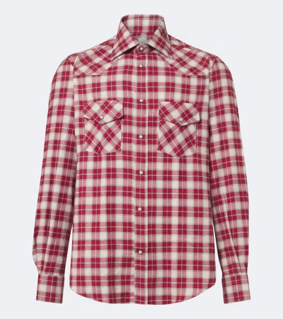 Eleventy Plaid Cotton Shirt In Red