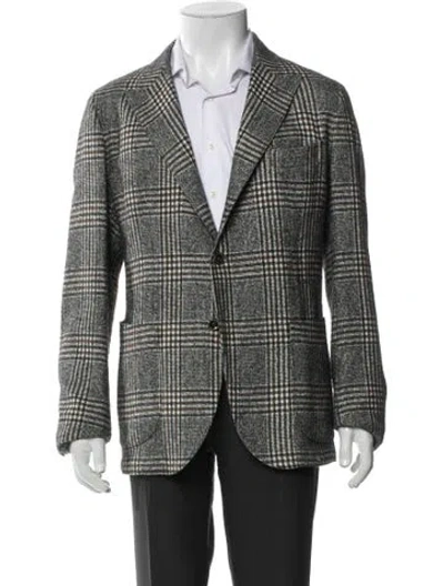 Pre-owned Eleventy Plaid Print Blazer In Gray