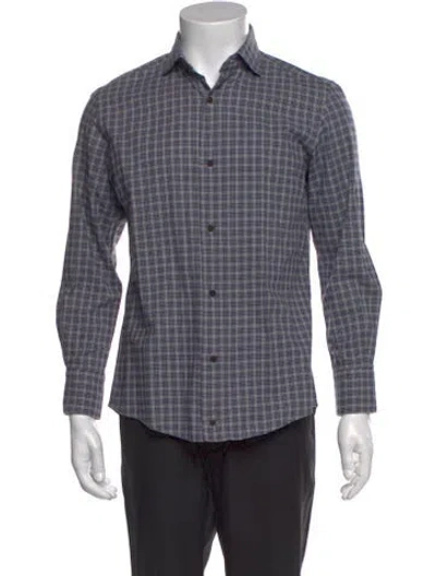 Pre-owned Eleventy Plaid Print Long Sleeve Dress Shirt In Blue