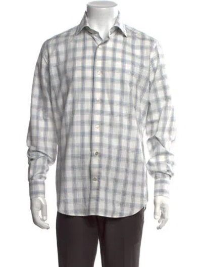 Pre-owned Eleventy Plaid Print Long Sleeve Dress Shirt In White