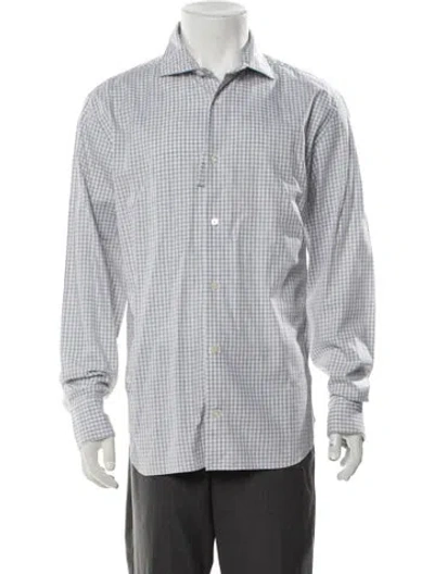 Pre-owned Eleventy Plaid Print Long Sleeve Shirt In White