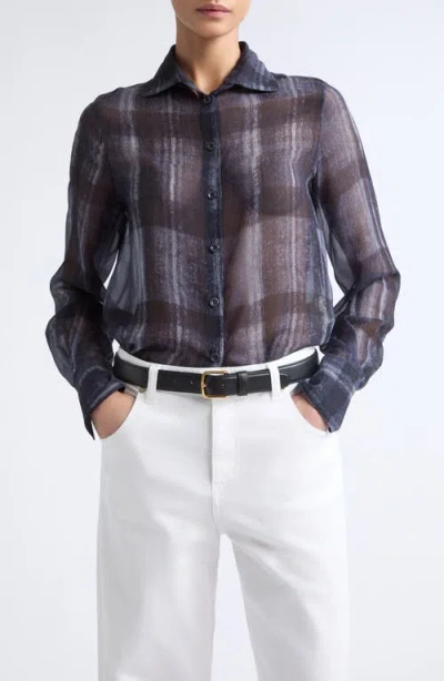 Eleventy Plaid Silk Button-up Shirt In Blue