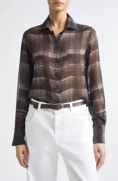 Eleventy Plaid Silk Button-up Shirt In Gray