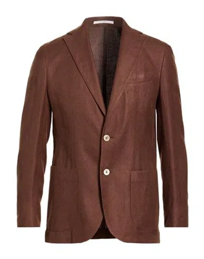 Eleventy Platinum Man Blazer Brown Size 40 Linen, Wool, Silk