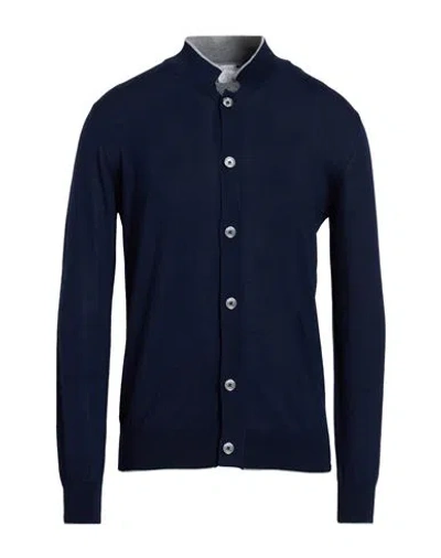 Eleventy Platinum Man Cardigan Navy Size Xl Wool, Silk In Blue