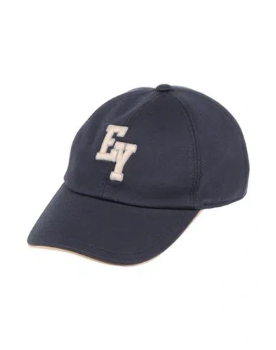 Eleventy Platinum Man Hat Navy Size Onesize Cotton, Calfskin In Blue