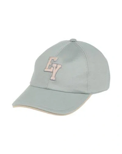 Eleventy Platinum Man Hat Sage Green Size Onesize Cotton, Calfskin In Gray