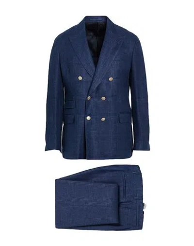Eleventy Platinum Man Suit Navy Size 40 Linen, Wool, Silk In Blue