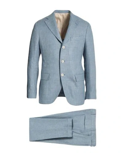 Eleventy Platinum Man Suit Sky Blue Size 42 Linen, Wool, Silk, Elastane