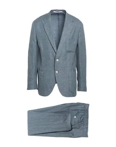 Eleventy Platinum Man Suit Slate Blue Size 44 Linen, Wool, Silk, Elastane