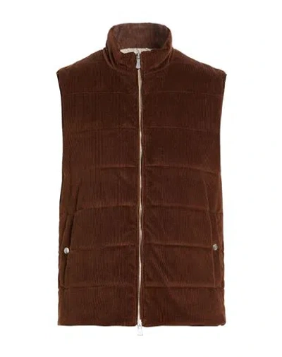 Eleventy Platinum Man Vest Brown Size 44 Cotton, Cashmere, Elastane In Burgundy