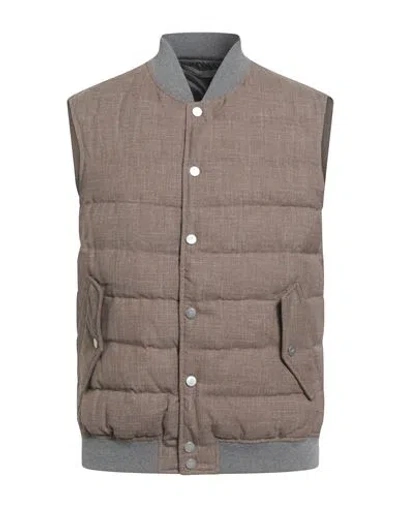 Eleventy Platinum Man Vest Taupe Size L Wool, Silk, Linen In Brown