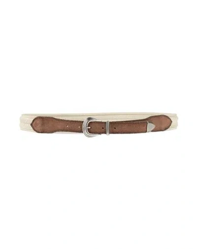 Eleventy Platinum Woman Belt Cream Size 38 Textile Fibers, Leather In White