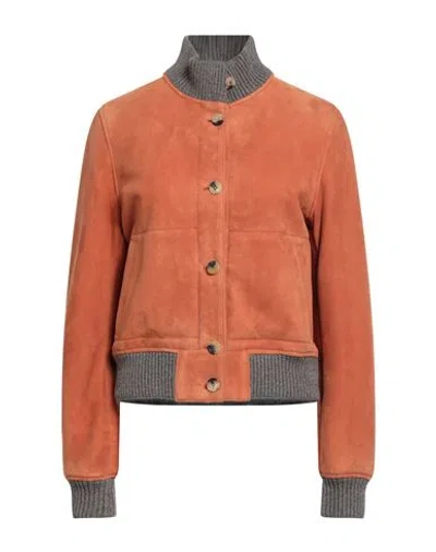 Eleventy Platinum. Woman Jacket Orange Size 6 Lambskin, Wool In Animal Print
