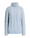 Eleventy Platinum Woman Turtleneck Sky Blue Size S Cashmere, Alpaca Wool, Silk In Blue