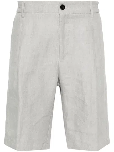 Eleventy Pleat-detail Linen Bermuda Shorts In Green