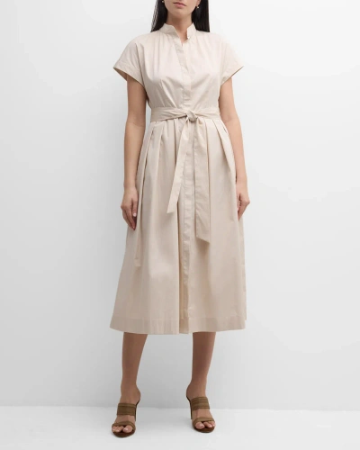 Eleventy Pleated A-line Midi Shirtdress In Sand