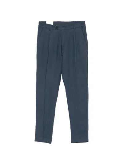 Eleventy Pleated Linen Trousers In Blue