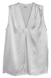 Eleventy Pleated Sleeveless Silk Satin Top