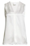 Eleventy Pleated Sleeveless Silk Satin Top In White