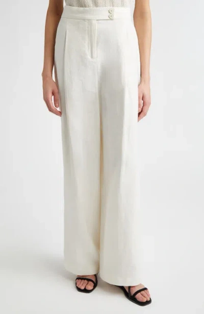 Eleventy Pleated Straight Leg Linen Blend Trousers In White