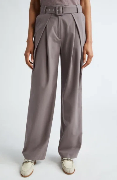 Eleventy Pleated Stretch Wool Belted Pants In Viola